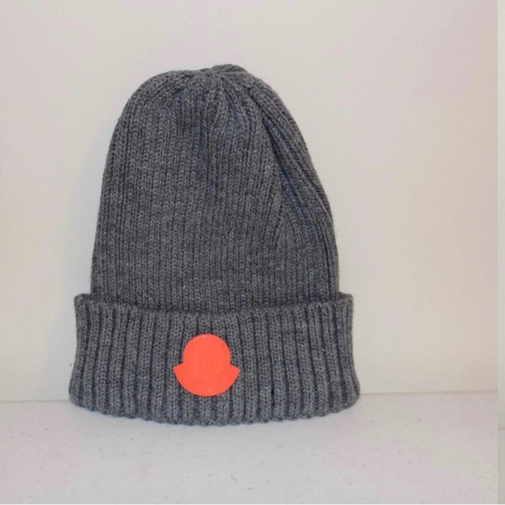 Moncler Grey with Orange Logo Winter Hat